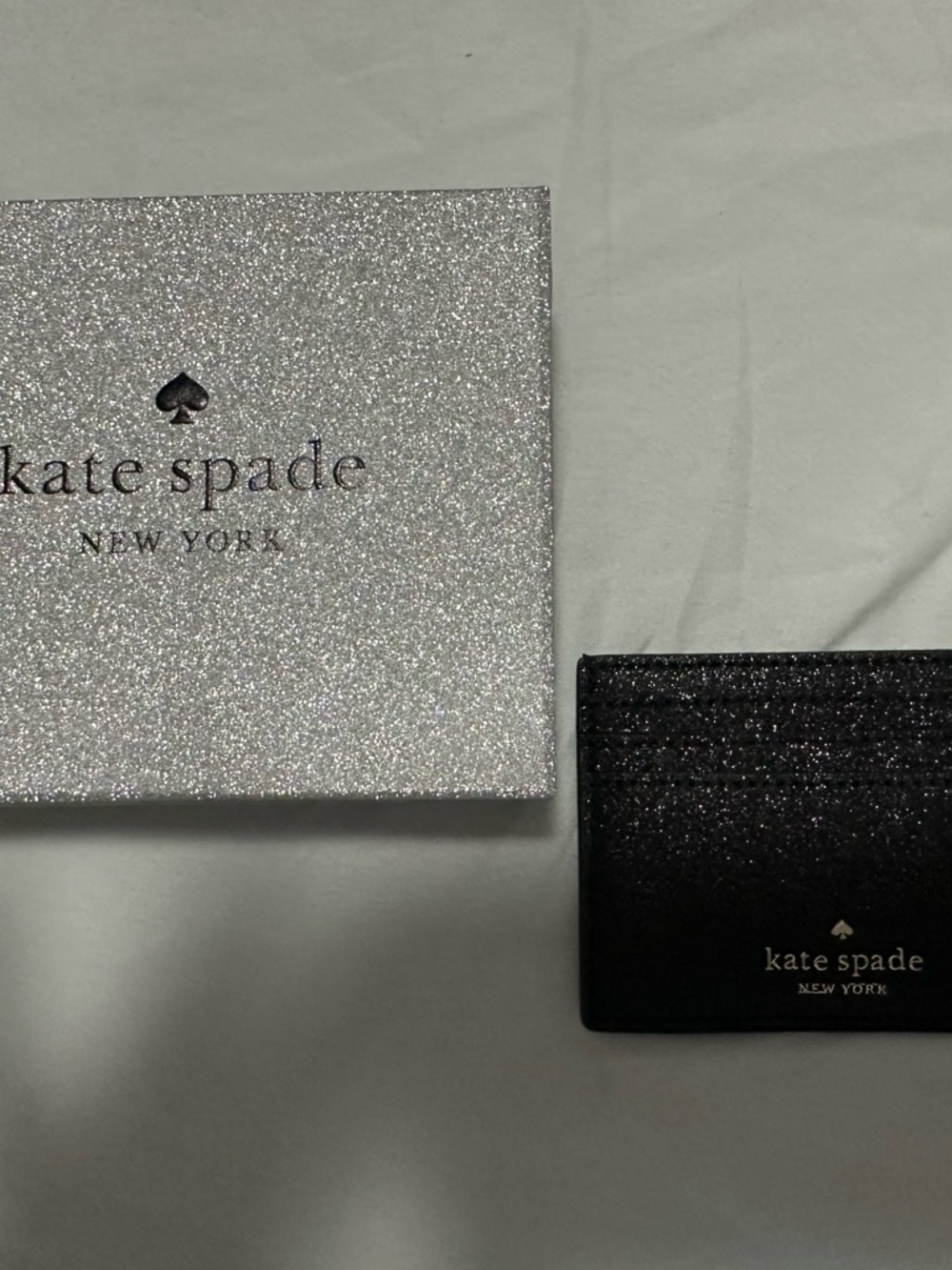 kate spade Black Glitter Cardholder with Gold Logo